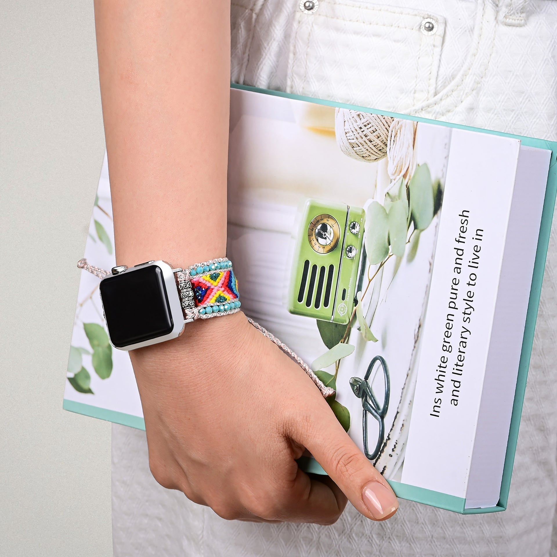 Apple Watch bracelet, in nylon and crystal, for women, Pyxis model