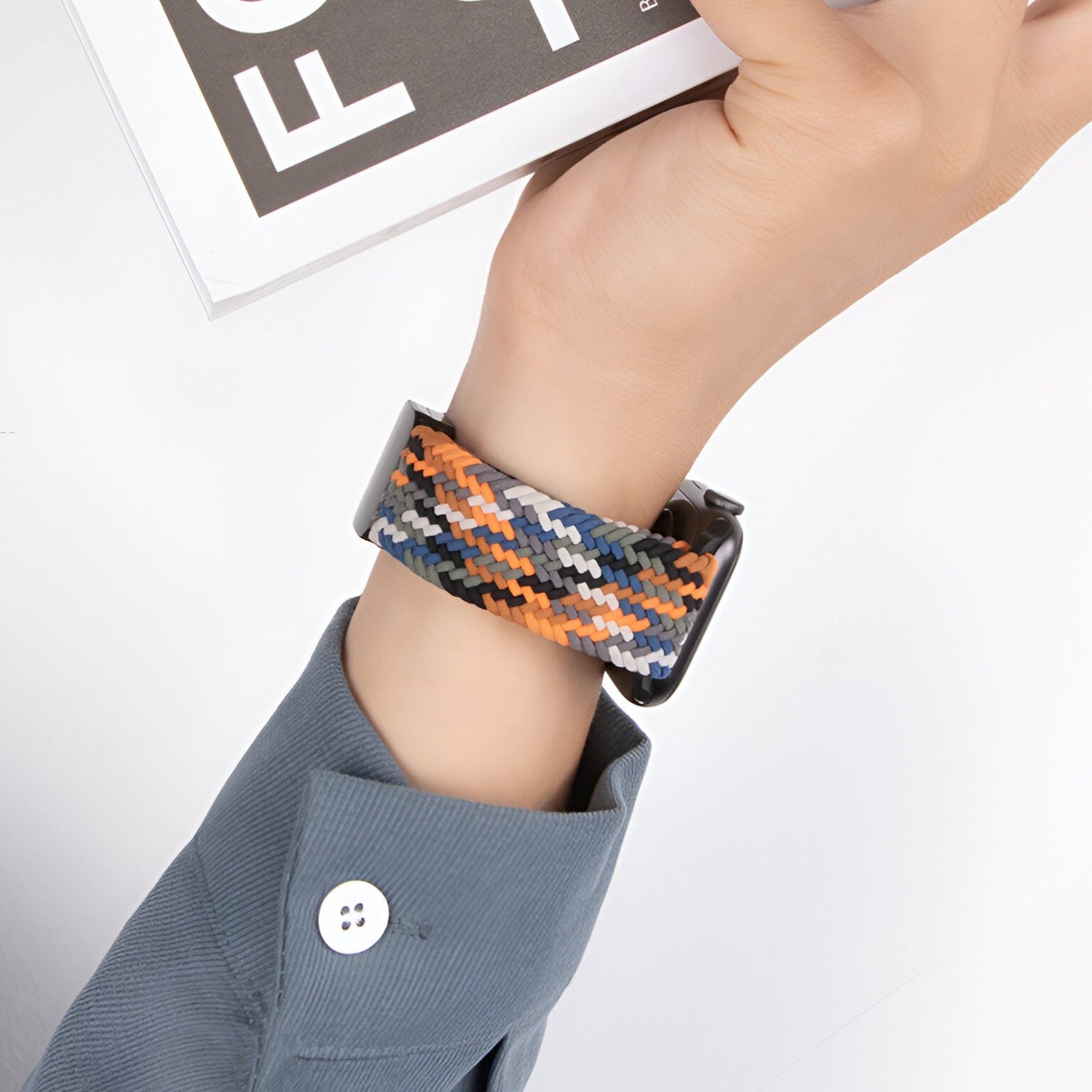 Apple Watch Bracelet in Braided Elastic Nylon, Magnetic Clasp, Nyxan Model
