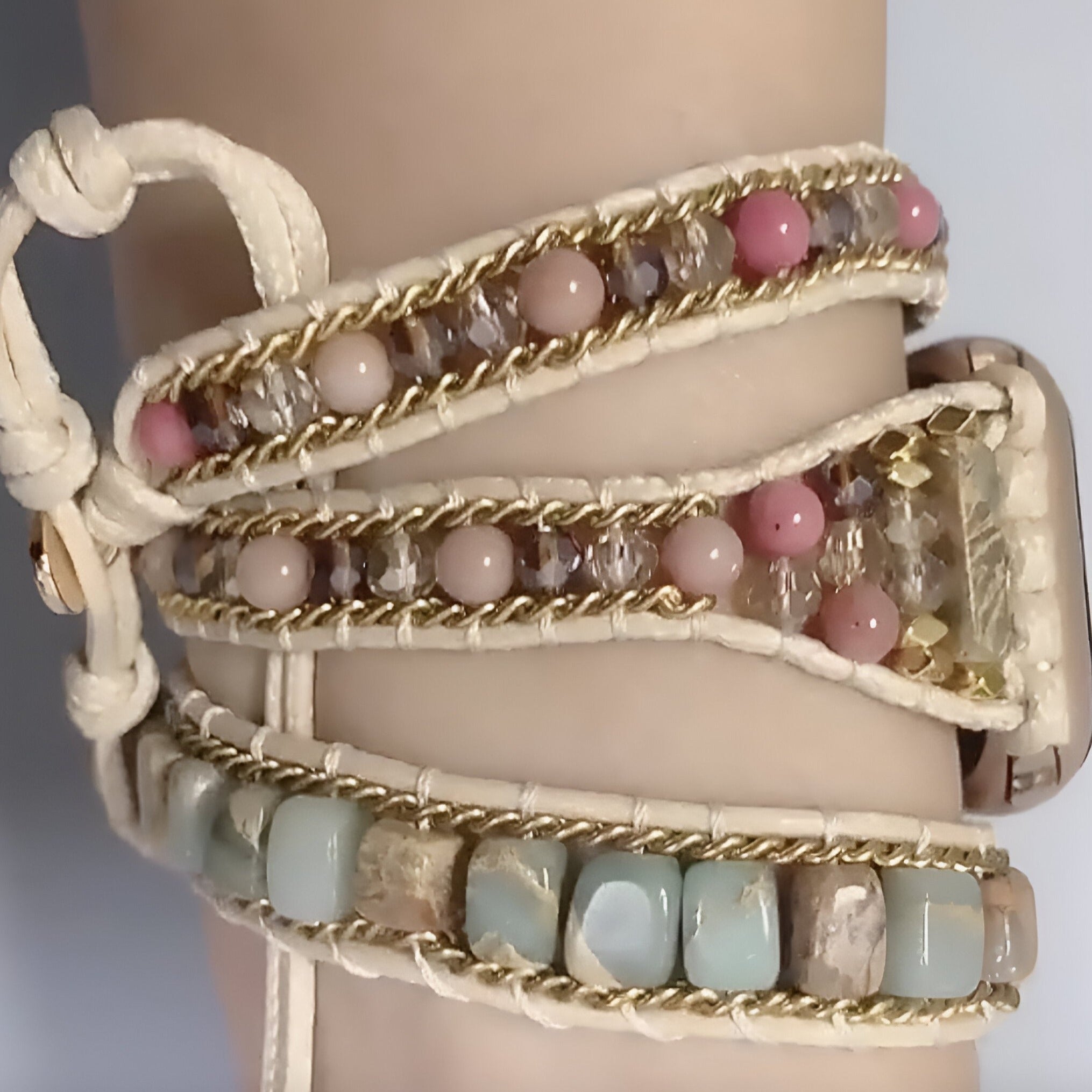 Apple Watch Bracelet in Natural Stones, 3 Braided Strands, for Women, Sylas Model