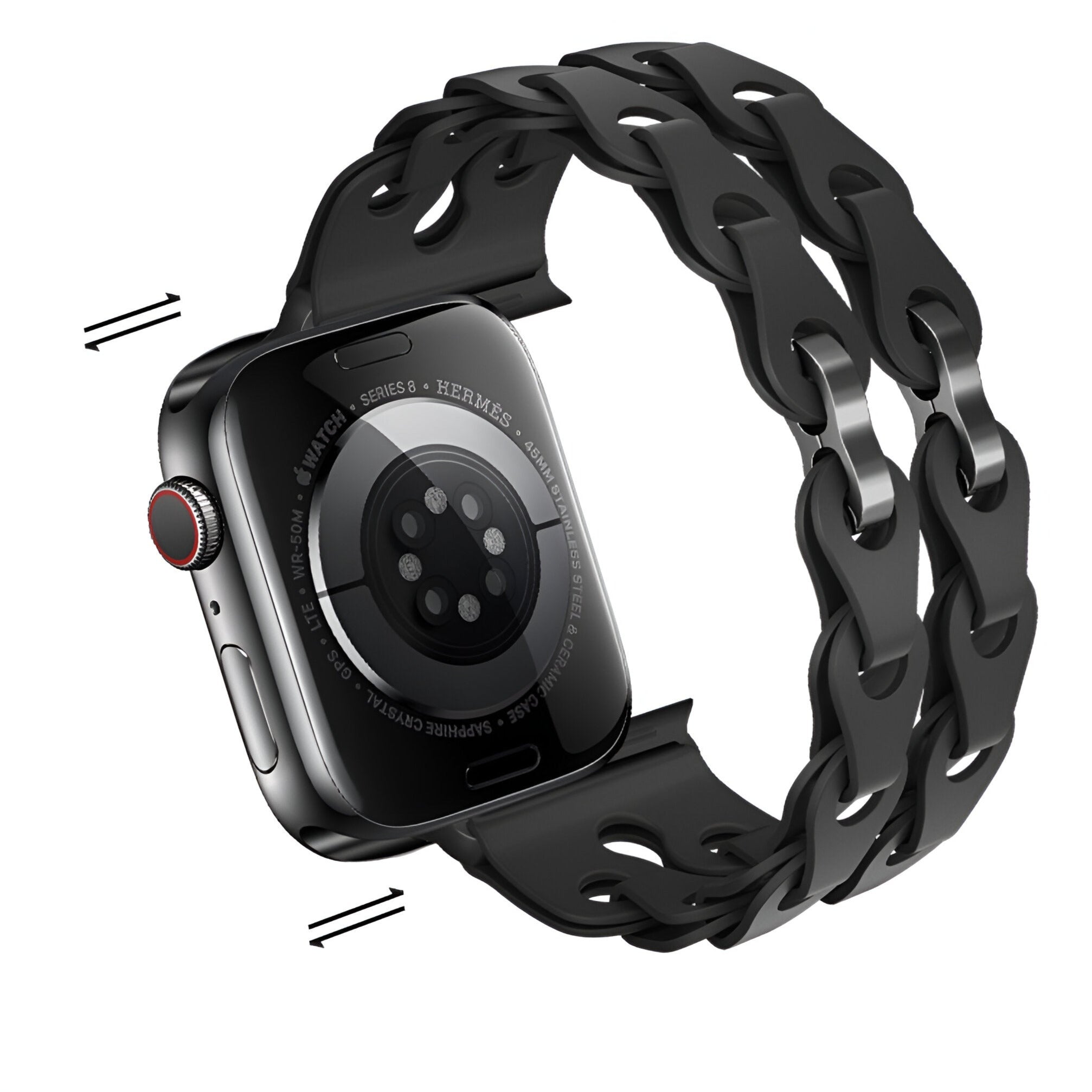 Apple Watch Silicone Bracelet with Openwork Chain Link Design, Vexa Model