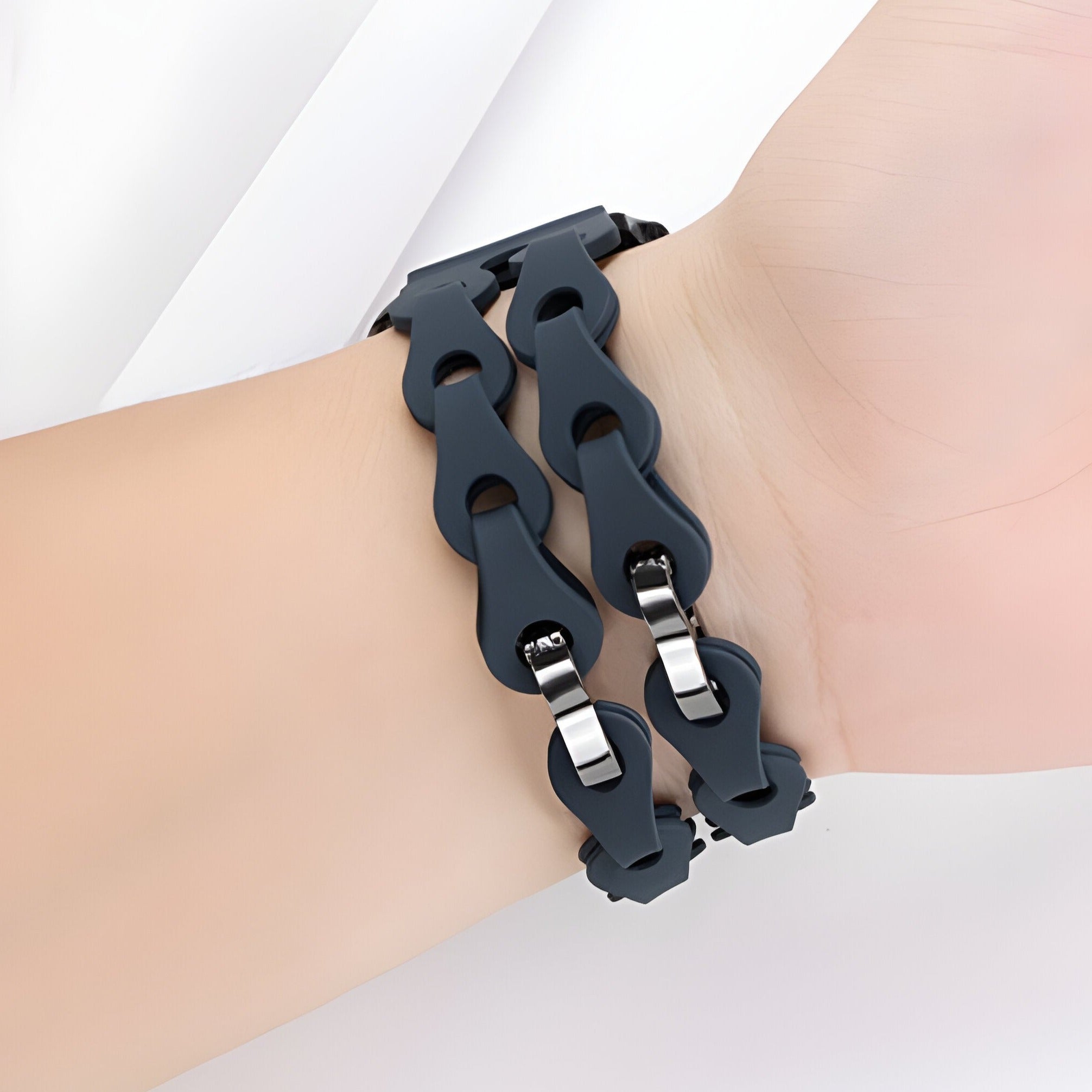 Apple Watch Silicone Bracelet with Openwork Chain Link Design, Vexa Model