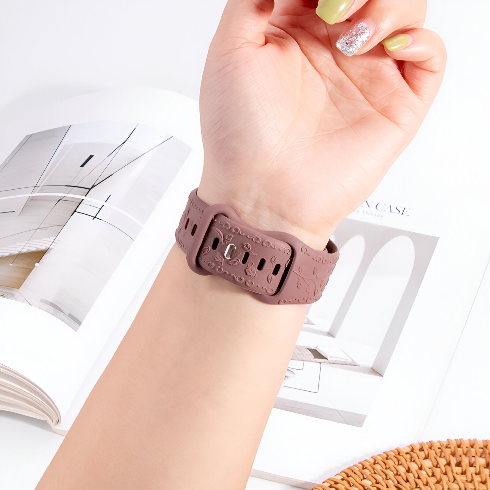 Apple Watch Bracelet, silicone with floral pattern, unisex, Nexus model