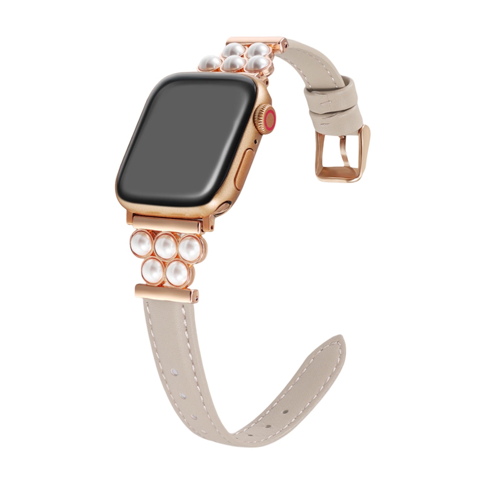 Apple Watch Bracelet, in vegan leather, adorned with beads, for women, Amira model