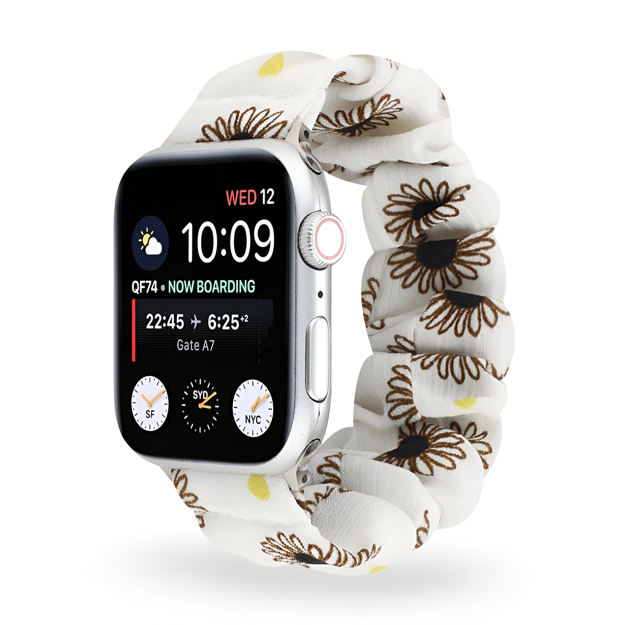 Nyssara Floral Scrunchie-Style Apple Watch Bracelet, Elastic Fabric, for Women