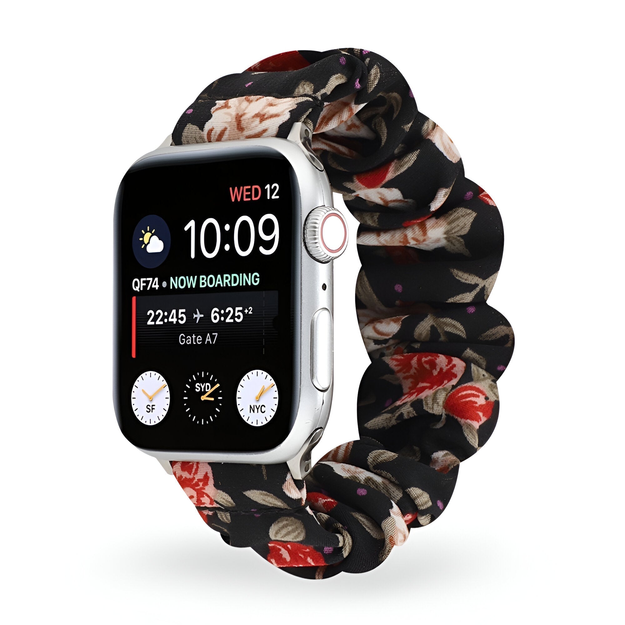 Nyssara Floral Scrunchie-Style Apple Watch Bracelet, Elastic Fabric, for Women