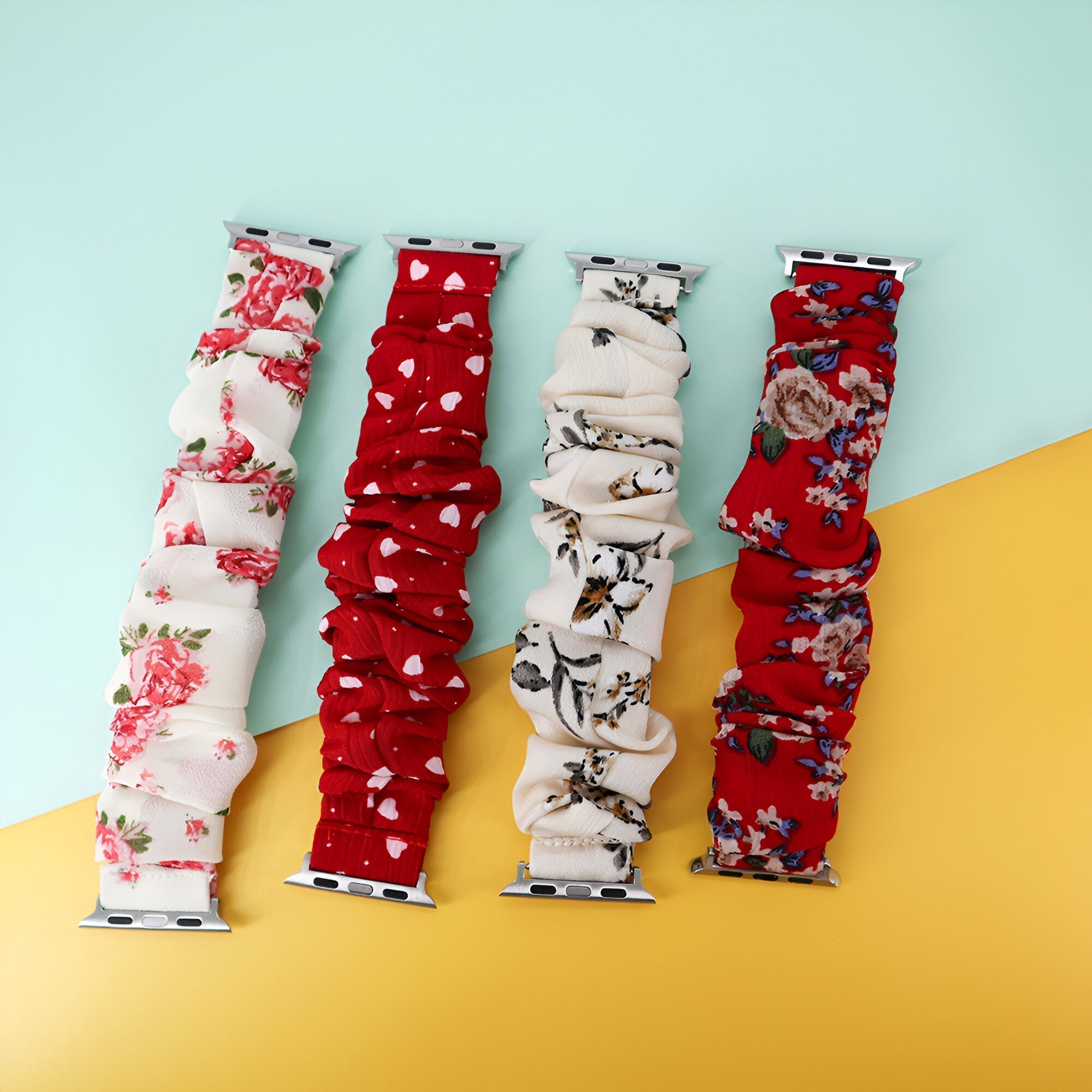 Nyssara Floral Scrunchie-Style Apple Watch Bracelet, Elastic Fabric, for Women
