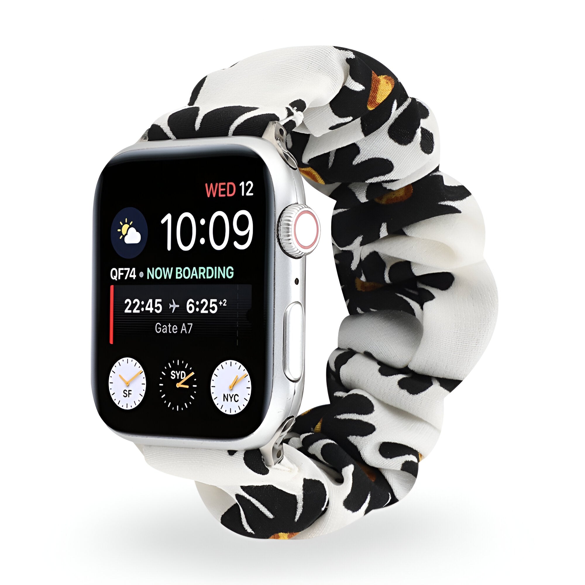 Nyssara Floral Scrunchie-Style Apple Watch Bracelet, Elastic Fabric, for Women