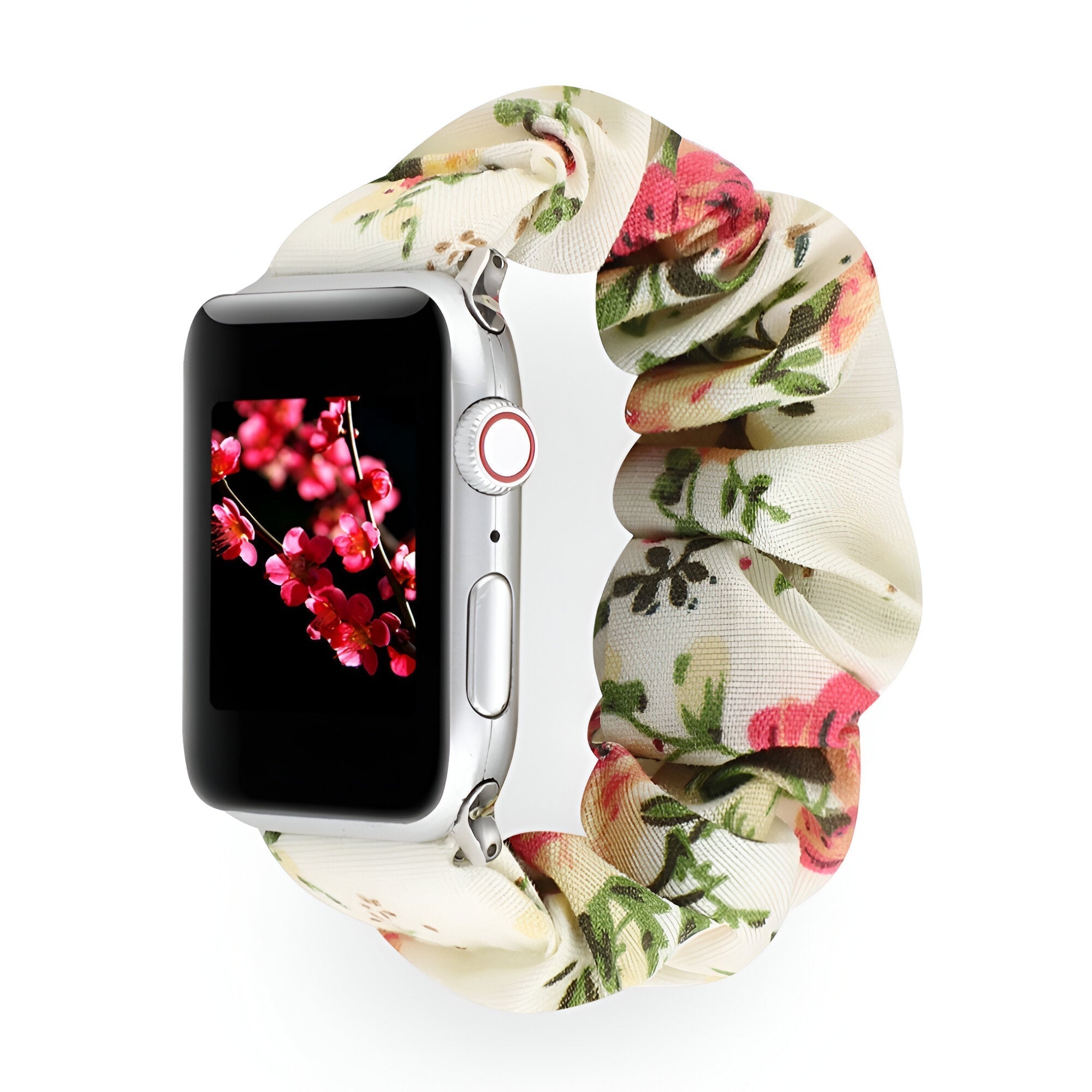 Nyssara Floral Scrunchie-Style Apple Watch Bracelet, Elastic Fabric, for Women
