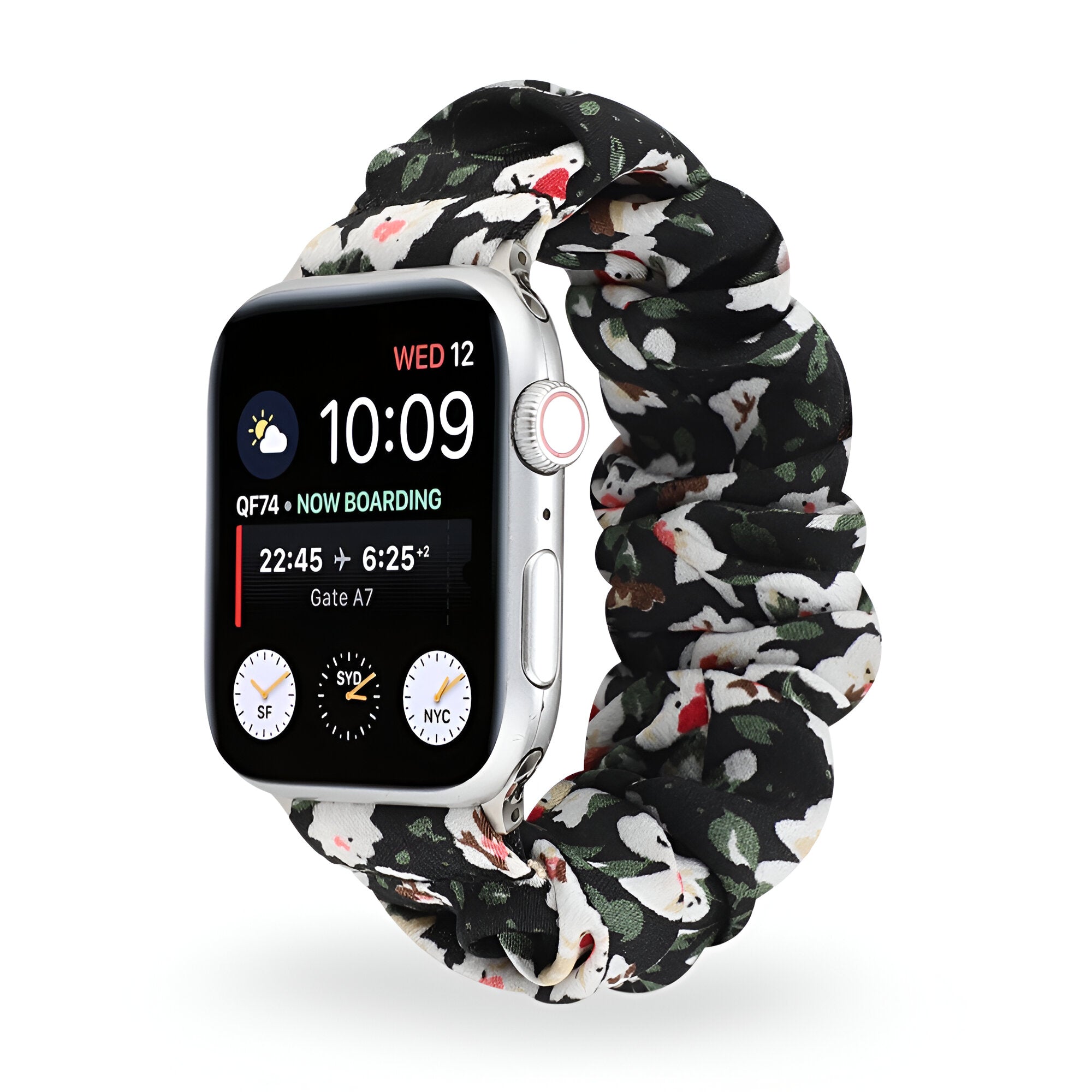 Nyssara Floral Scrunchie-Style Apple Watch Bracelet, Elastic Fabric, for Women