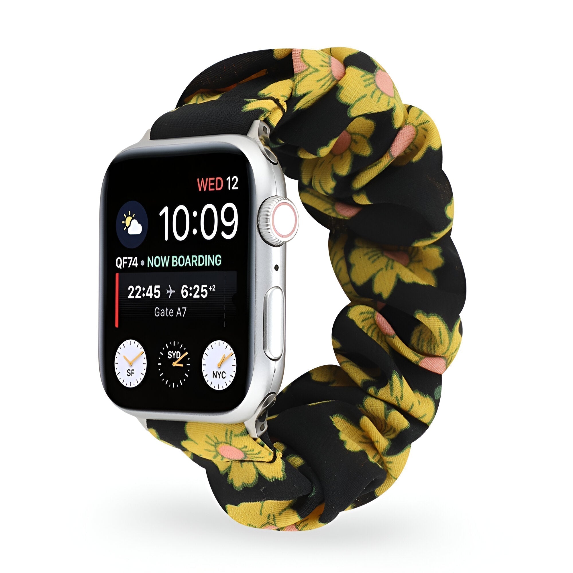 Nyssara Floral Scrunchie-Style Apple Watch Bracelet, Elastic Fabric, for Women