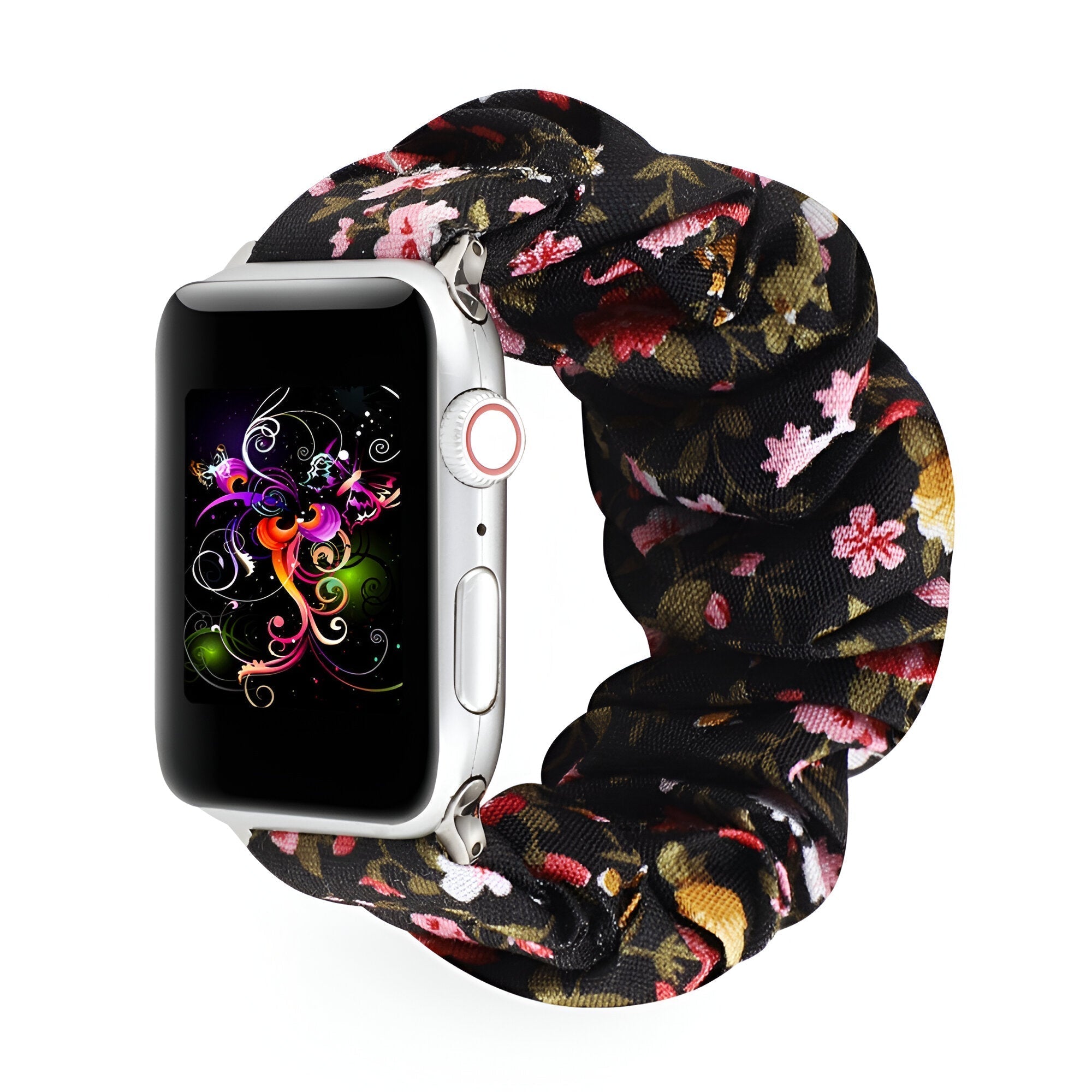 Nyssara Floral Scrunchie-Style Apple Watch Bracelet, Elastic Fabric, for Women