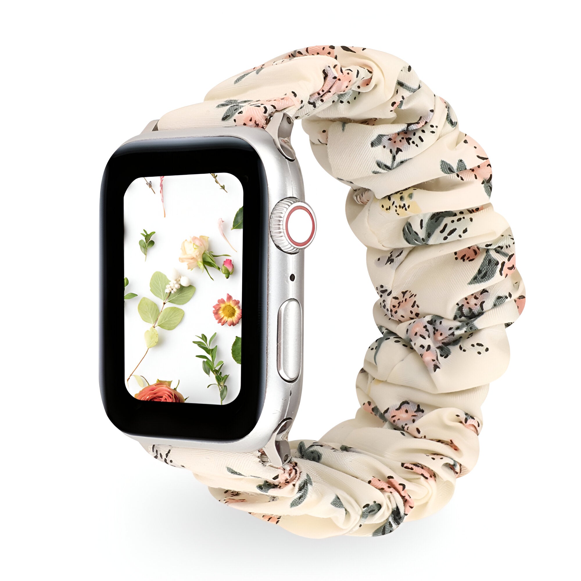 Nyssara Floral Scrunchie-Style Apple Watch Bracelet, Elastic Fabric, for Women
