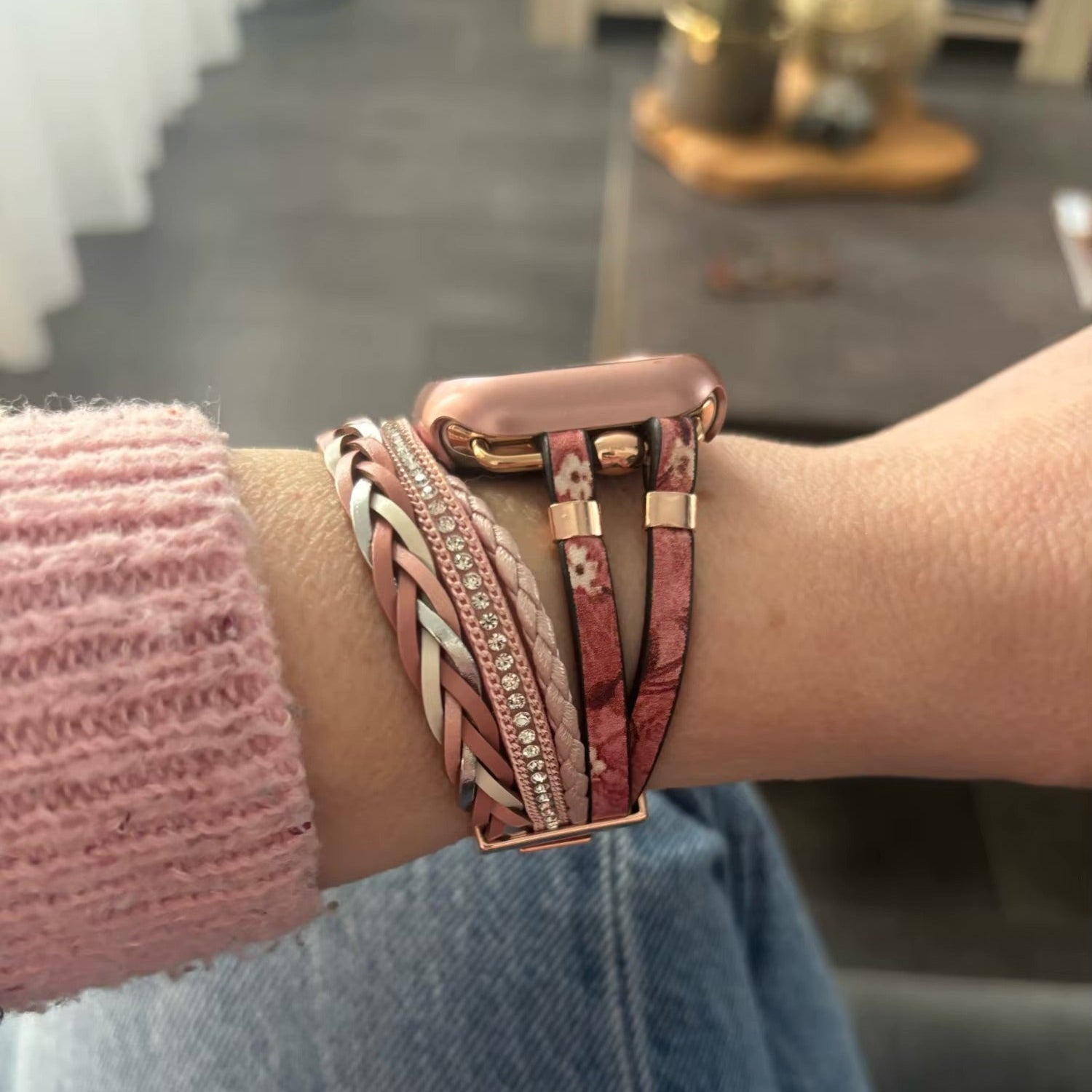 Apple Watch bracelet, multi-strand, floral pattern, for women, Lonia model