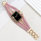 Multi-strand smart watch bracelet, Apple Watch, gold and freshwater pearl, for women, model Arix