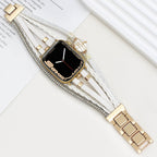 Multi-strand smart watch bracelet, Apple Watch, gold and freshwater pearl, for women, model Arix