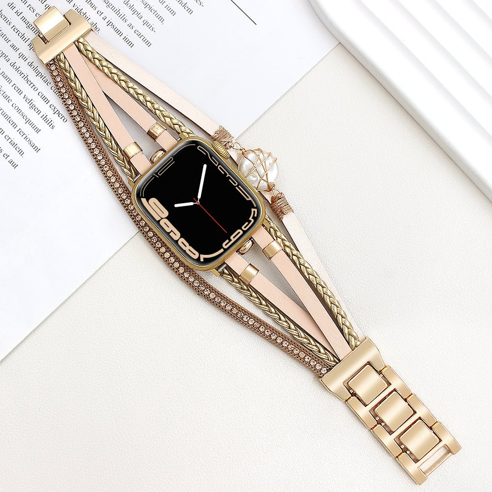 Multi-strand smart watch bracelet, Apple Watch, gold and freshwater pearl, for women, model Arix