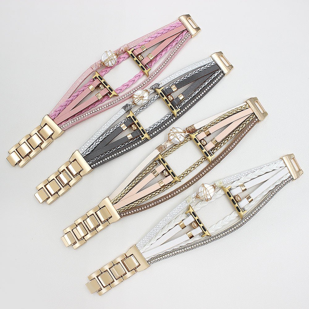 Multi-strand smart watch bracelet, Apple Watch, gold and freshwater pearl, for women, model Arix