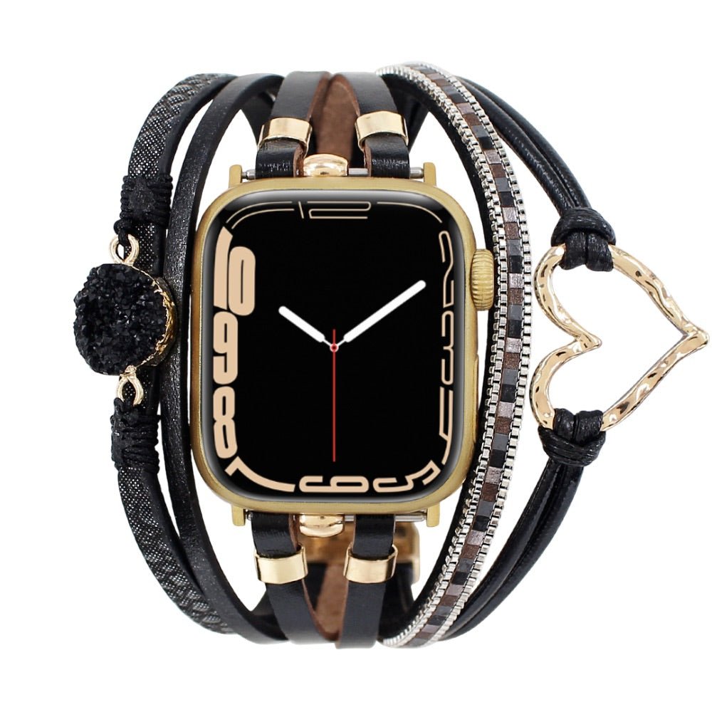 Multi-strand smart watch bracelet, Apple Watch, adorned with a heart and a stone, for women, Lazara model