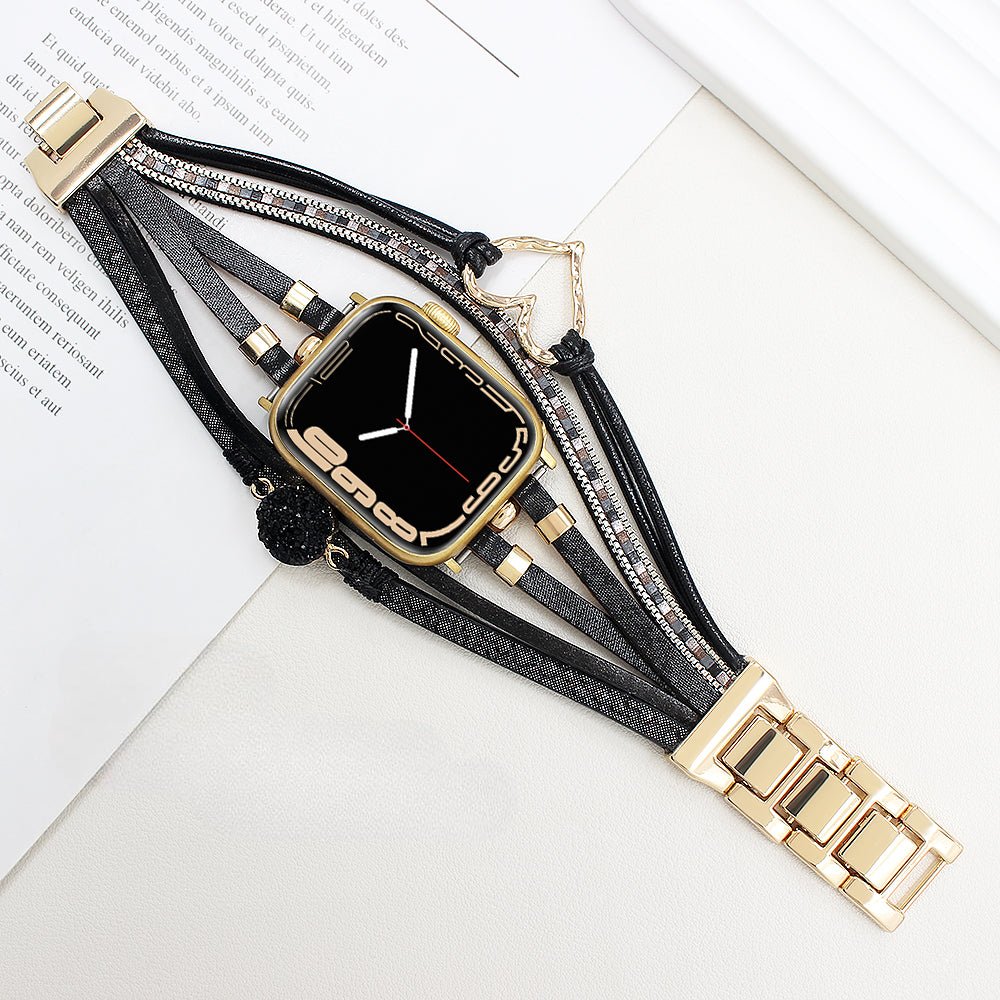 Multi-strand smart watch bracelet, Apple Watch, adorned with a heart and a stone, for women, Lazara model