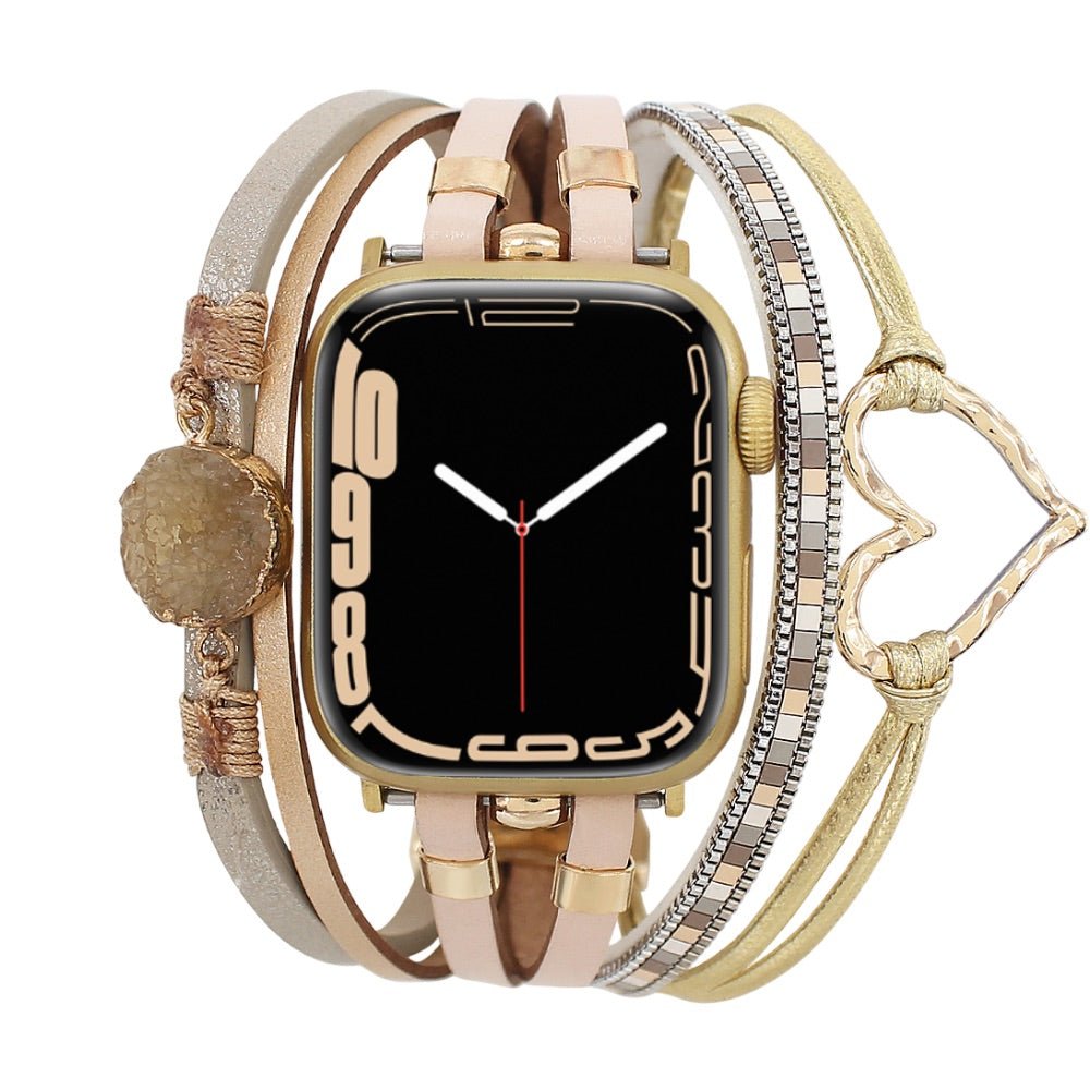 Multi-strand smart watch bracelet, Apple Watch, adorned with a heart and a stone, for women, Lazara model