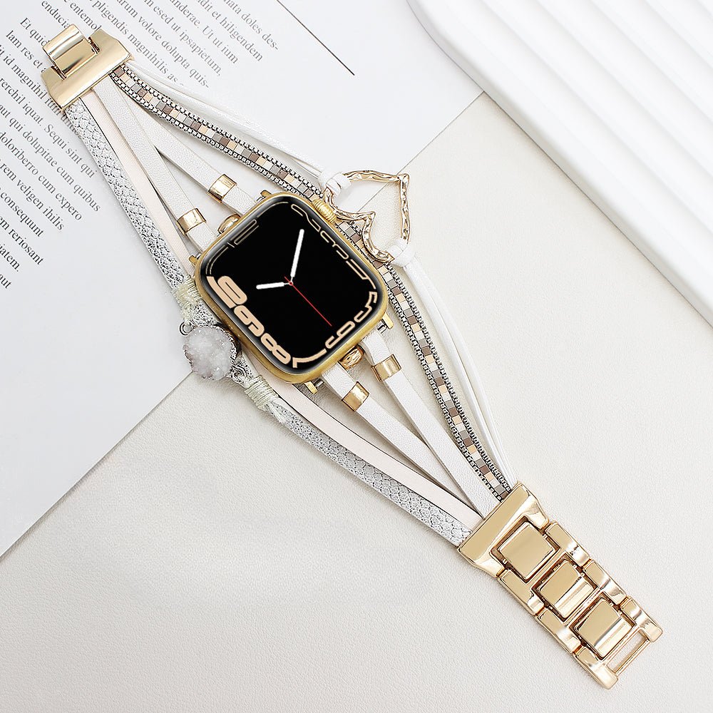 Multi-strand smart watch bracelet, Apple Watch, adorned with a heart and a stone, for women, Lazara model