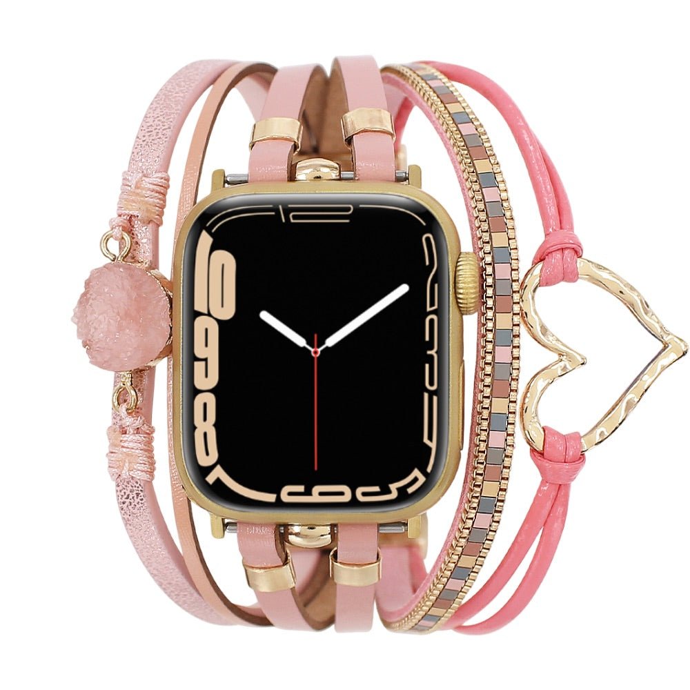 Multi-strand smart watch bracelet, Apple Watch, adorned with a heart and a stone, for women, Lazara model