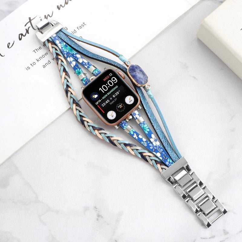 Multi-Strand Bracelet for Apple Watch, Braided Straps with Central Stone, for Women, Adla Model