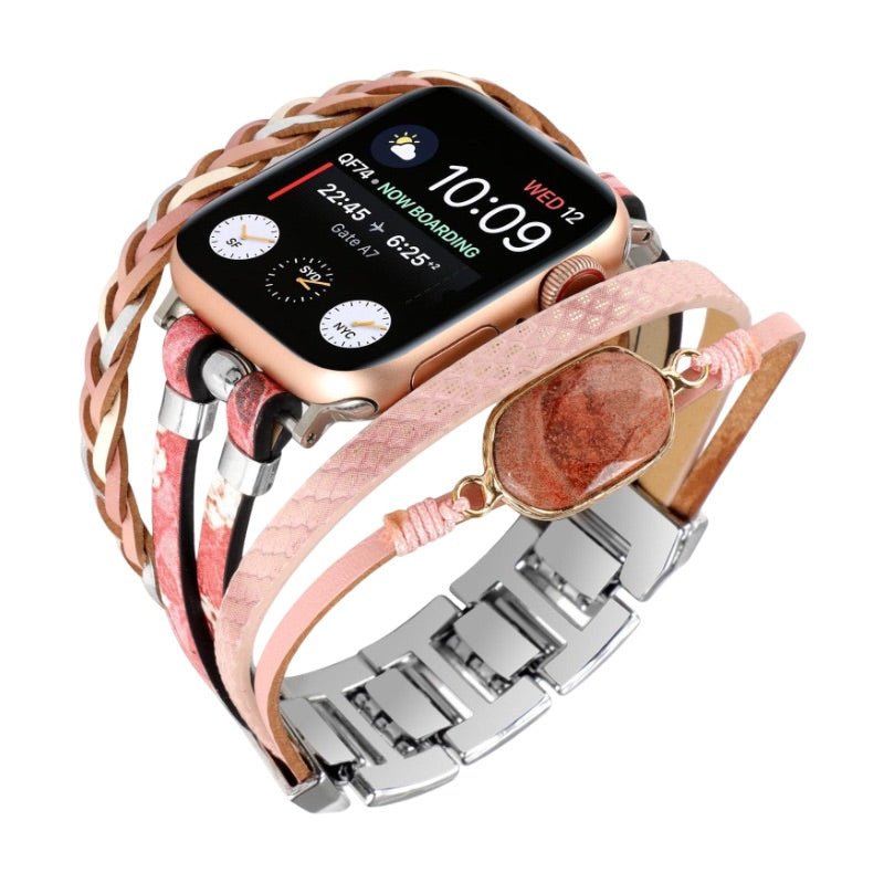 Multi-Strand Bracelet for Apple Watch, Braided Straps with Central Stone, for Women, Adla Model