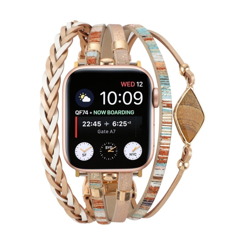 Multi-Strand Bracelet for Apple Watch, Braided Straps with Central Stone, for Women, Adla Model