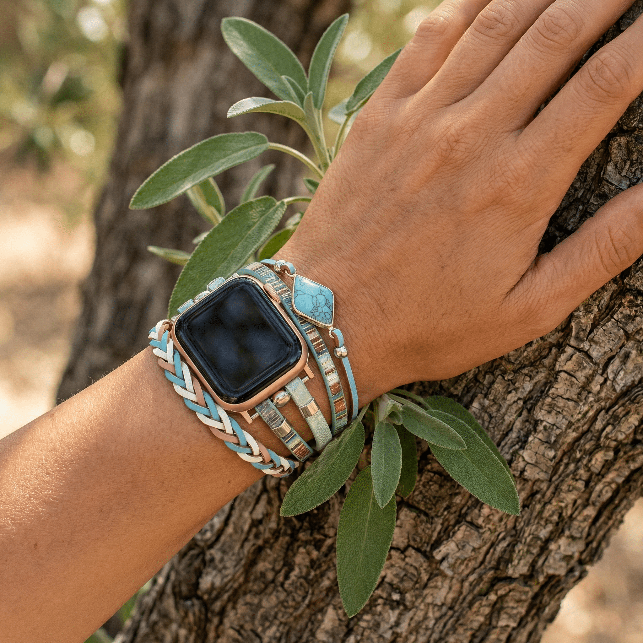 Multi-Strand Bracelet for Apple Watch, Braided Straps with Central Stone, for Women, Adla Model