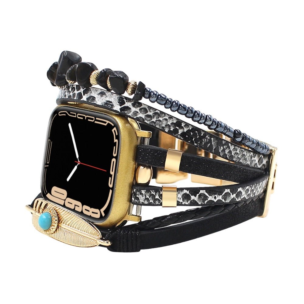 Multi-strand smart watch bracelet, Apple Watch, natural stones and feather, for women, Lyxia model