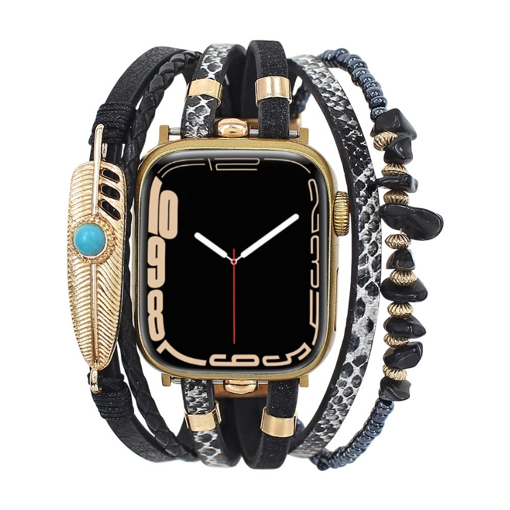 Multi-strand smart watch bracelet, Apple Watch, natural stones and feather, for women, Lyxia model