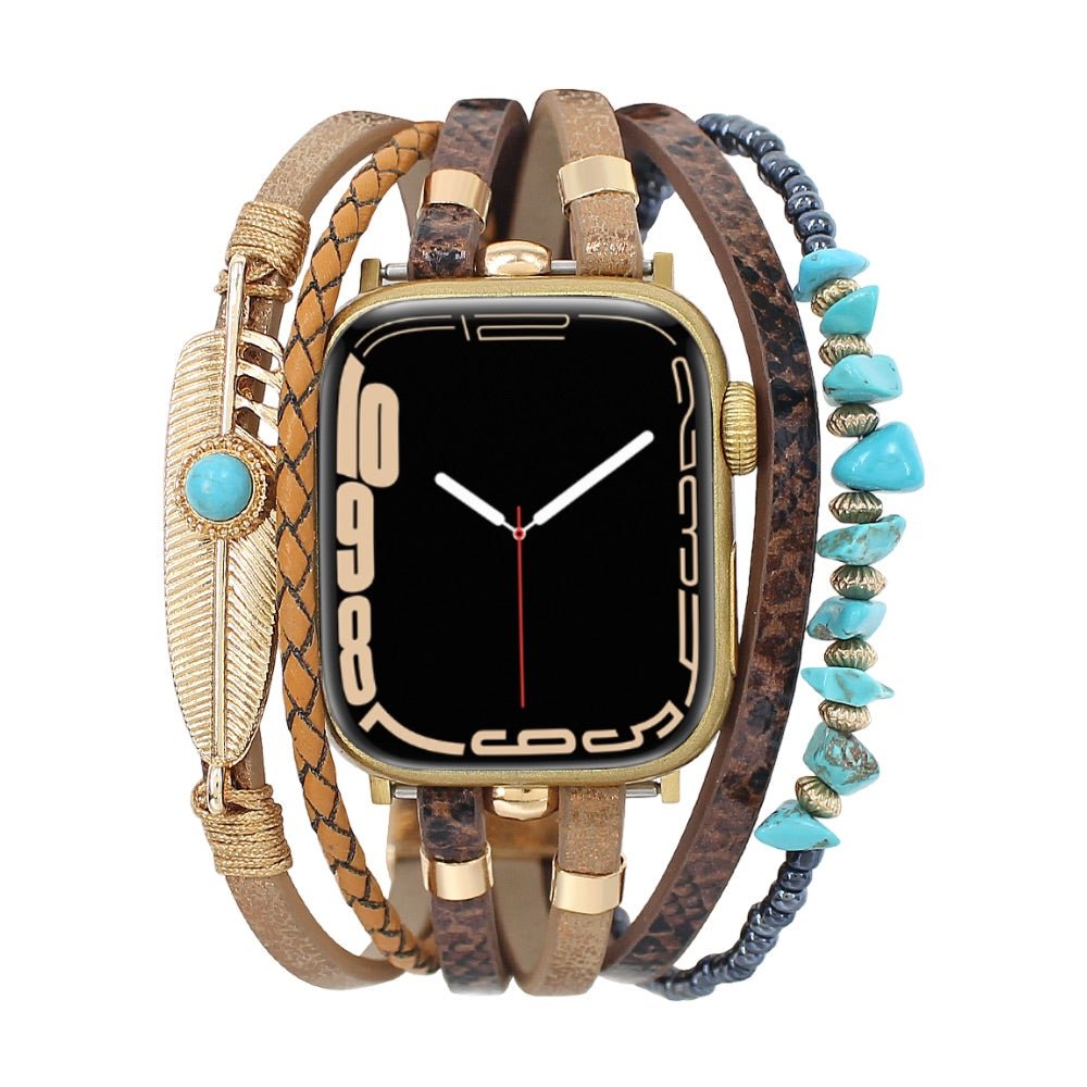Multi-strand smart watch bracelet, Apple Watch, natural stones and feather, for women, Lyxia model