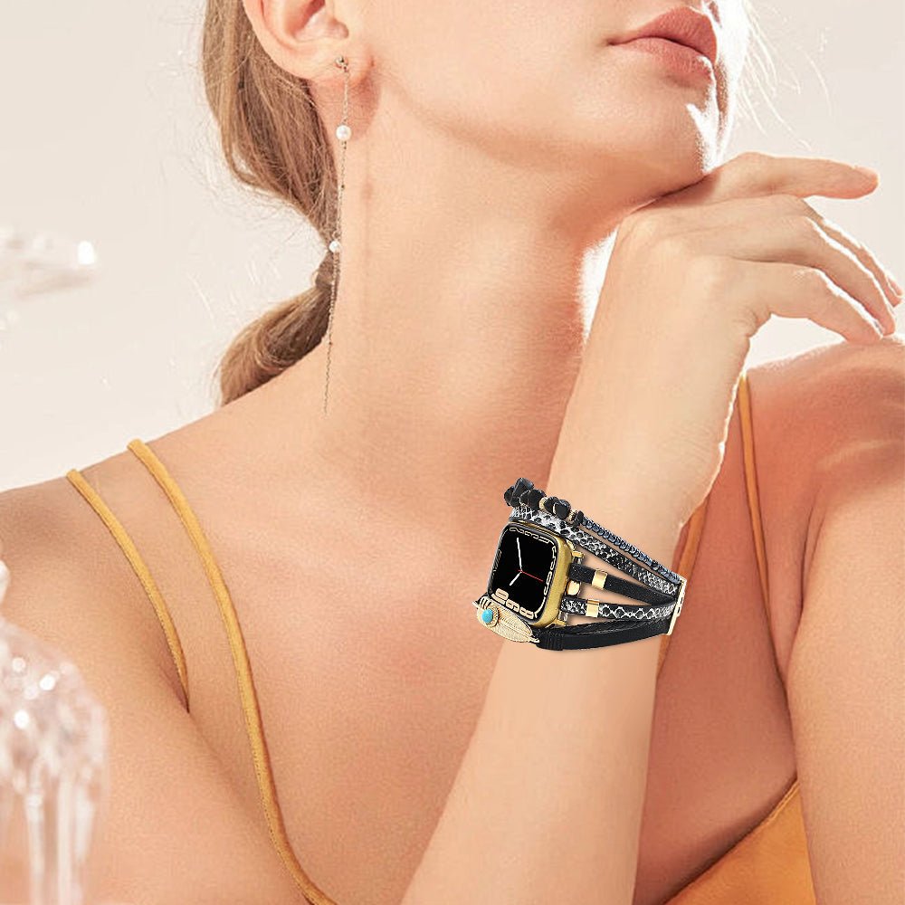 Multi-strand smart watch bracelet, Apple Watch, natural stones and feather, for women, Lyxia model