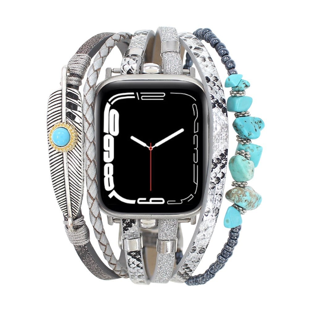 Multi-strand smart watch bracelet, Apple Watch, natural stones and feather, for women, Lyxia model