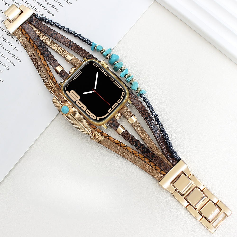 Multi-strand smart watch bracelet, Apple Watch, natural stones and feather, for women, Lyxia model