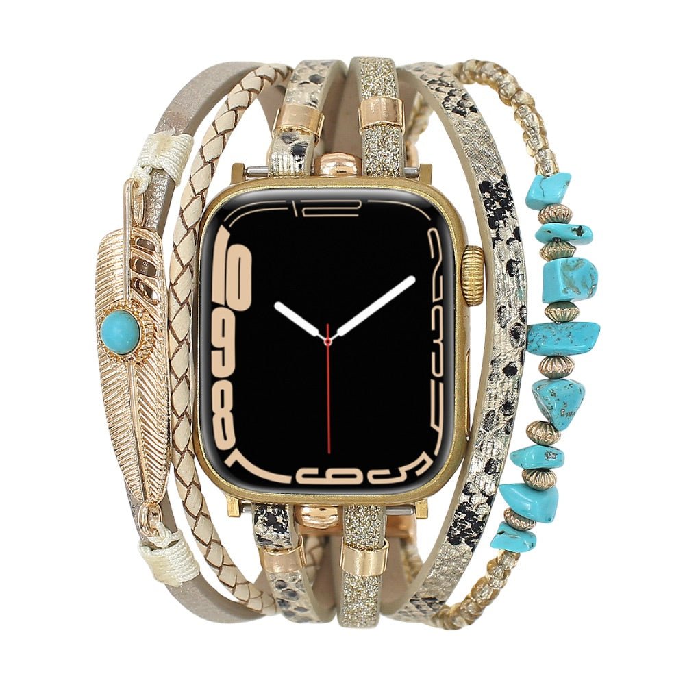 Multi-strand smart watch bracelet, Apple Watch, natural stones and feather, for women, Lyxia model