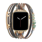 Women's multi-cord watch bracelet with gold details and green stones, elegant wrist accessory, Jaonie