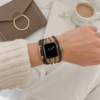 Women's multi-cord watch bracelet with gold details and green stones, elegant wrist accessory, Jaonie