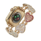 Elastic Apple Watch Bracelet, enamel heart links with tree of life design, Cabra model