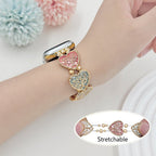 Elastic Apple Watch Bracelet, enamel heart links with tree of life design, Cabra model