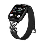 Mesh bracelet for Apple Watch, stainless steel with magnetic clasp, clover pendant set with zirconium oxide and mother-of-pearl, Podale model