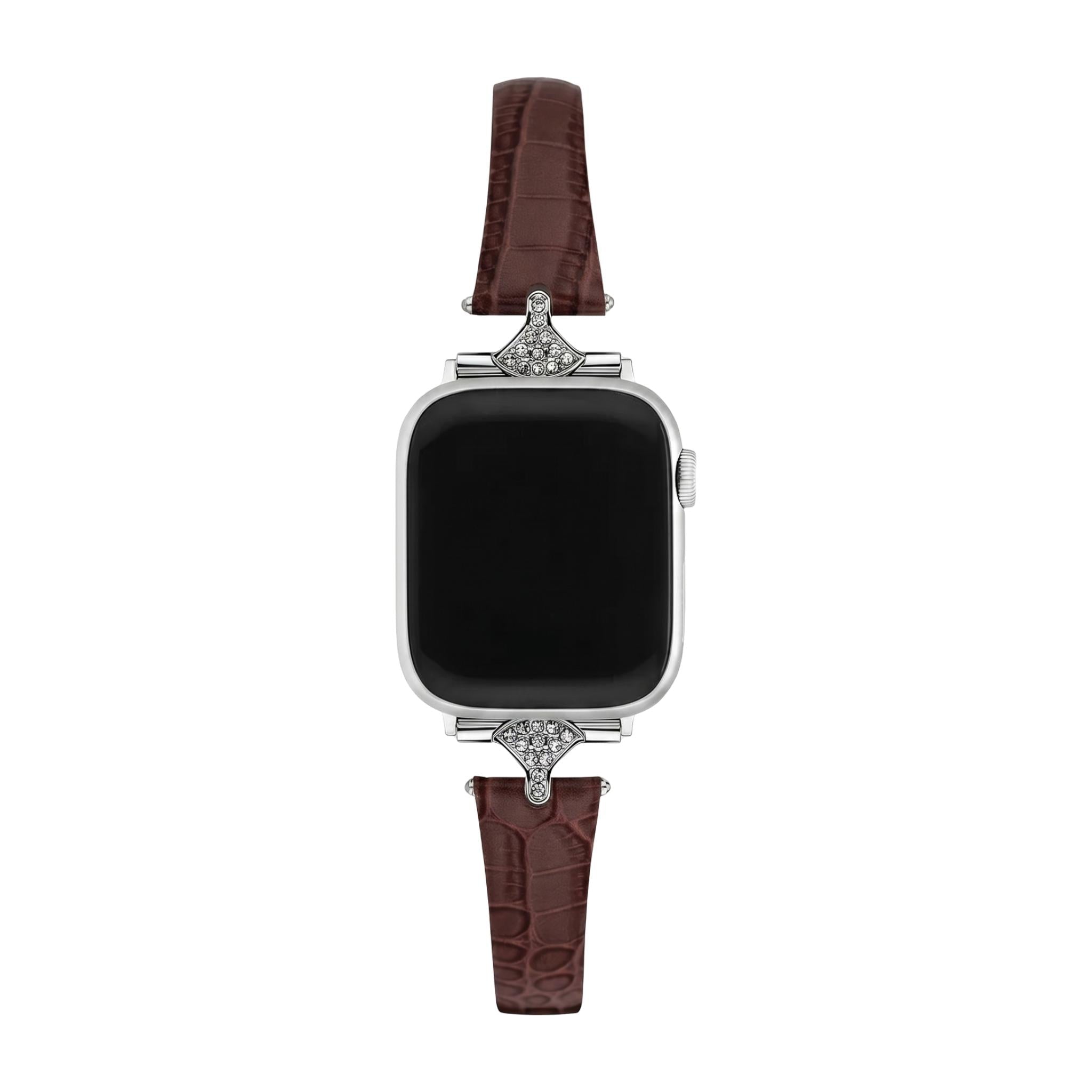 Slim bracelet for women, faux leather with crocodile texture, sparkling rhinestone connectors, compatible with Apple Watch, wrist elegance, Crozia model