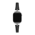 Slim bracelet for women, faux leather with crocodile texture, sparkling rhinestone connectors, compatible with Apple Watch, wrist elegance, Crozia model