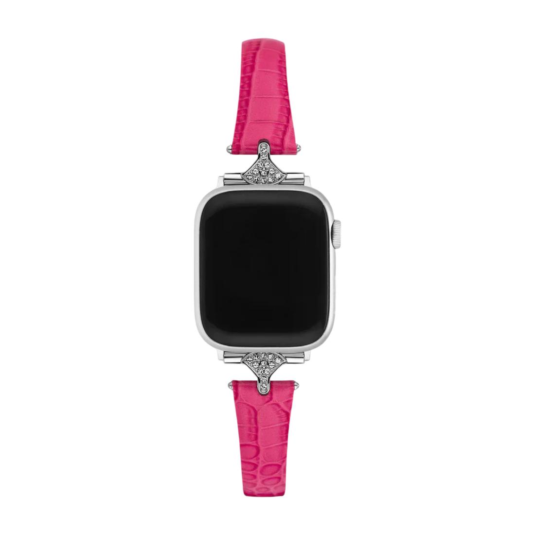 Slim bracelet for women, faux leather with crocodile texture, sparkling rhinestone connectors, compatible with Apple Watch, wrist elegance, Crozia model