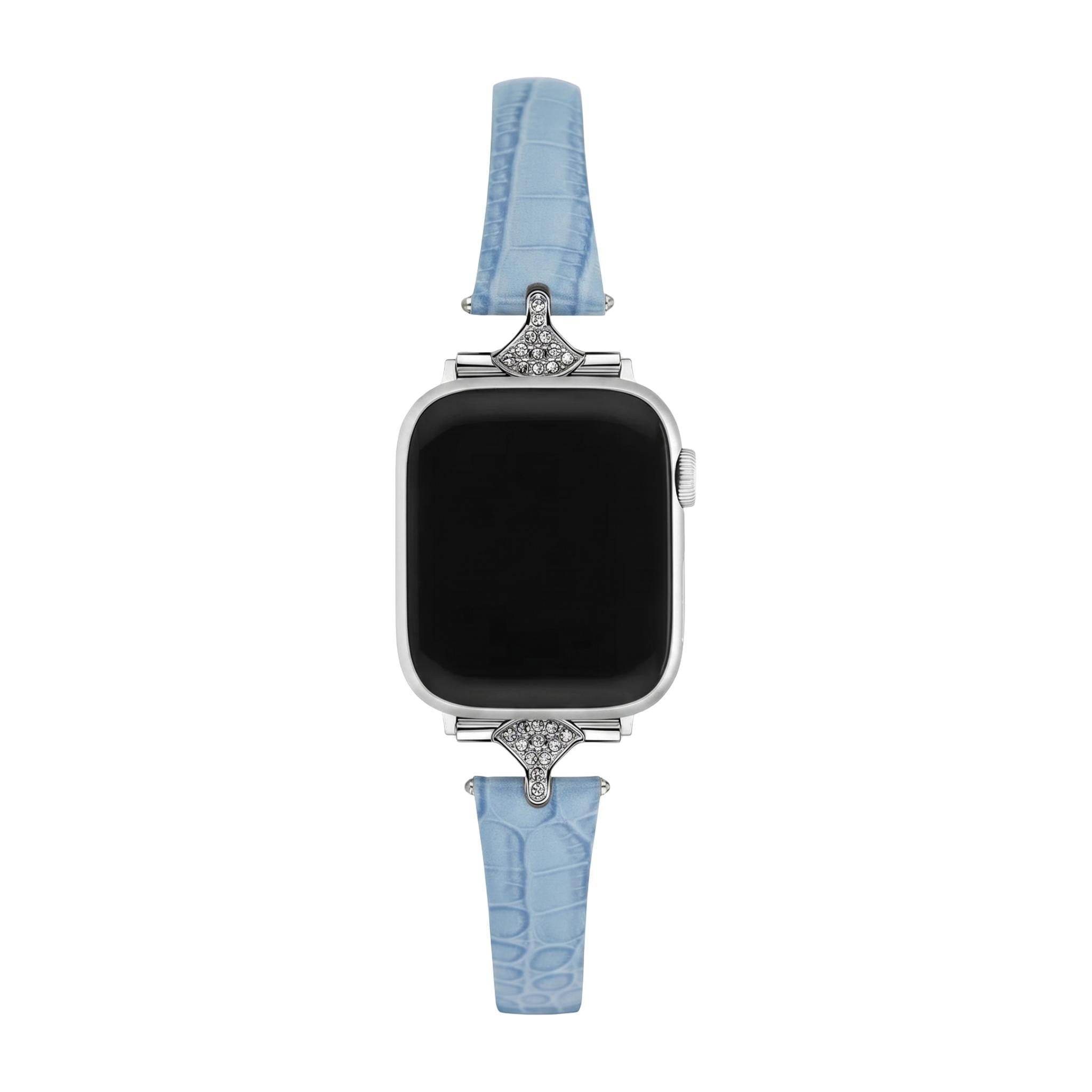 Slim bracelet for women, faux leather with crocodile texture, sparkling rhinestone connectors, compatible with Apple Watch, wrist elegance, Crozia model
