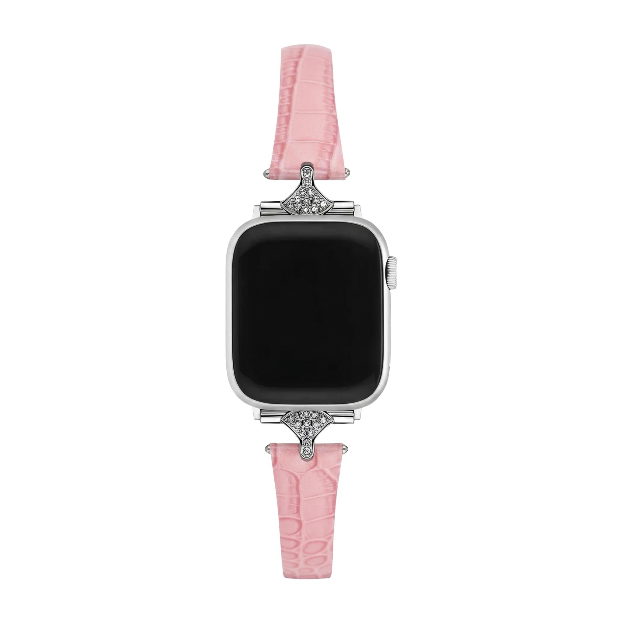 Slim bracelet for women, faux leather with crocodile texture, sparkling rhinestone connectors, compatible with Apple Watch, wrist elegance, Crozia model