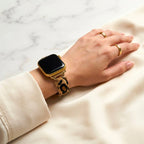 Leopard Bracelet for Apple Watch, bold style, shiny gold finishes and fur-effect texture, Keisha model