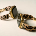 Leopard Bracelet for Apple Watch, bold style, shiny gold finishes and fur-effect texture, Keisha model