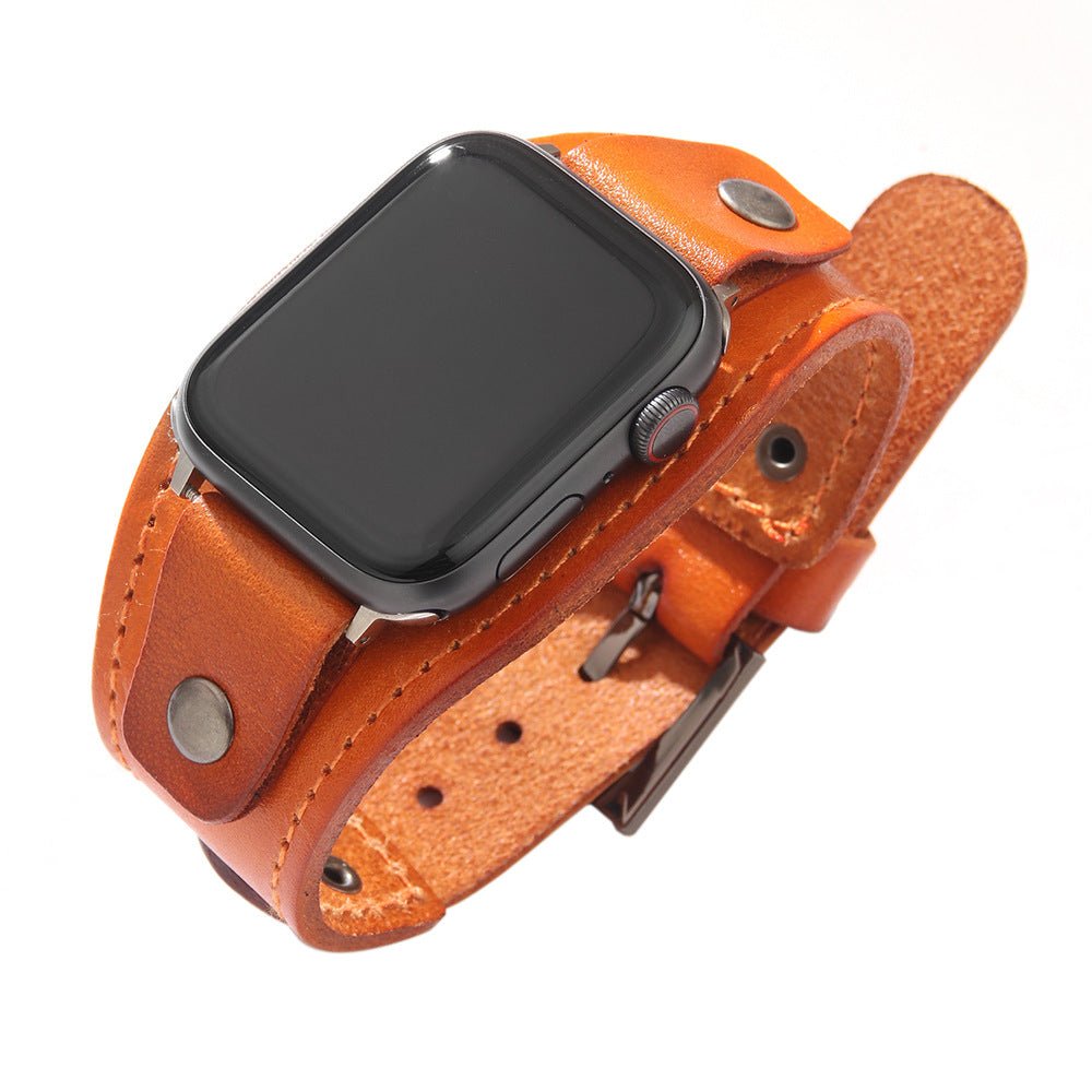 Wide leather cuff bracelet for Apple Watch, modern style, Toré model